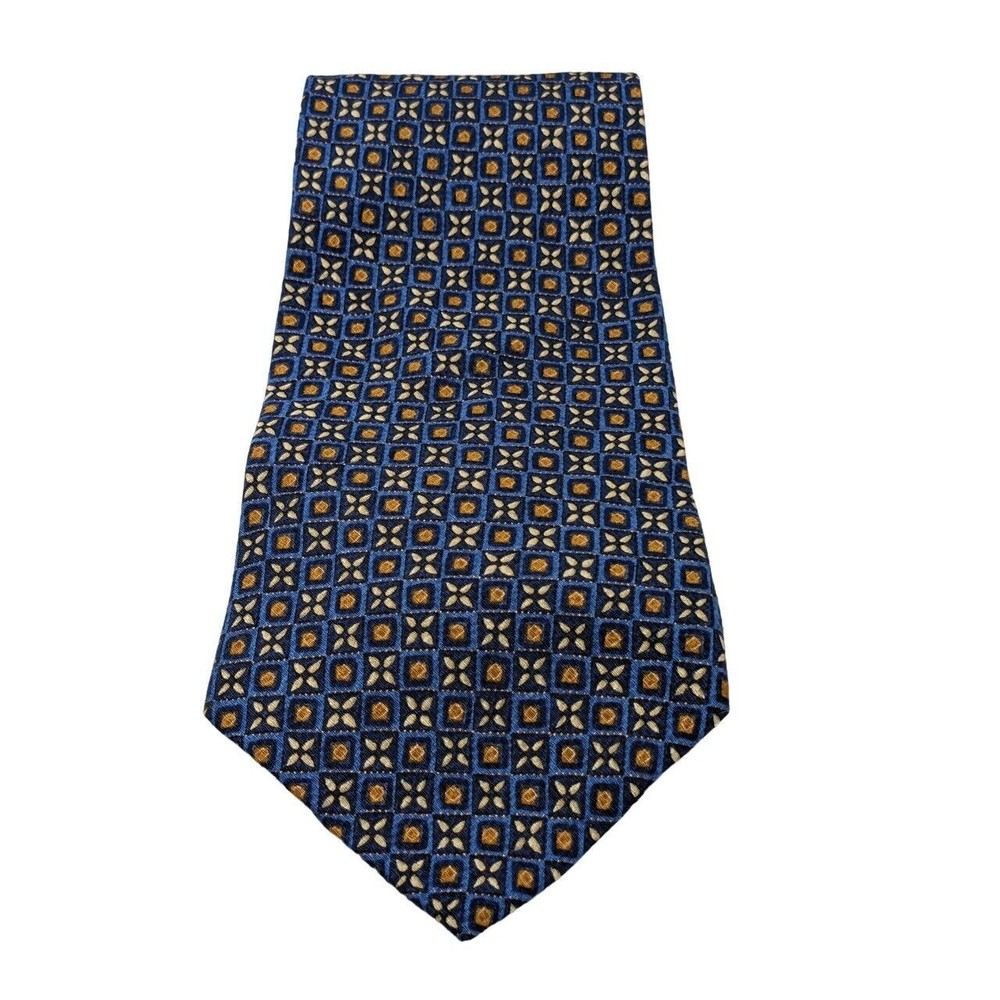Palatina Men’s Neck Tie 100% Silk Made In USA Blue Geometric Abstract Print